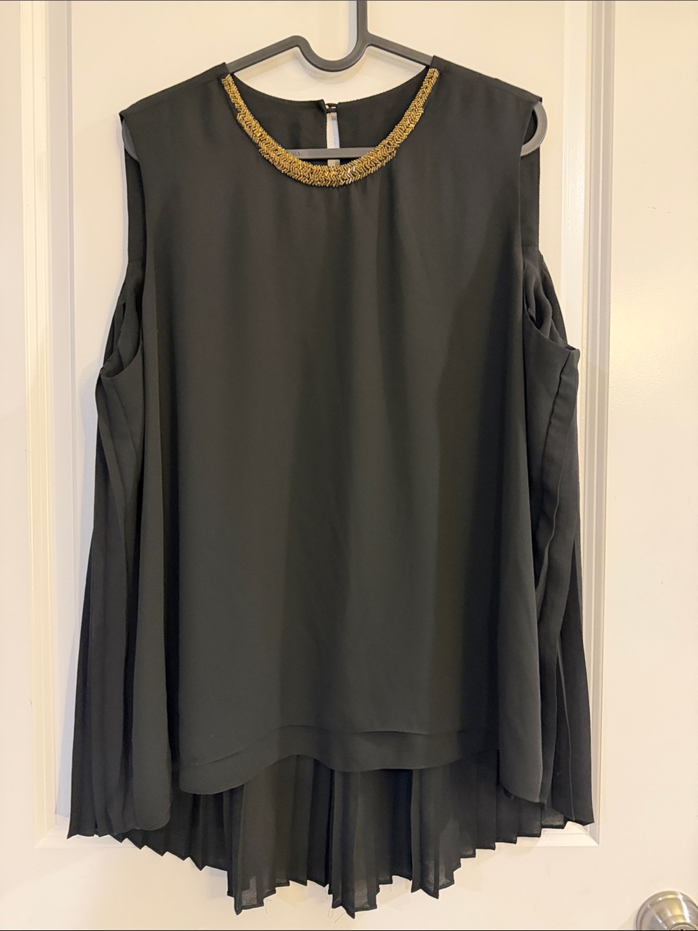 Joseph Ribkoff Flowy Cold-Shoulder Blouse with Gold Trim - #